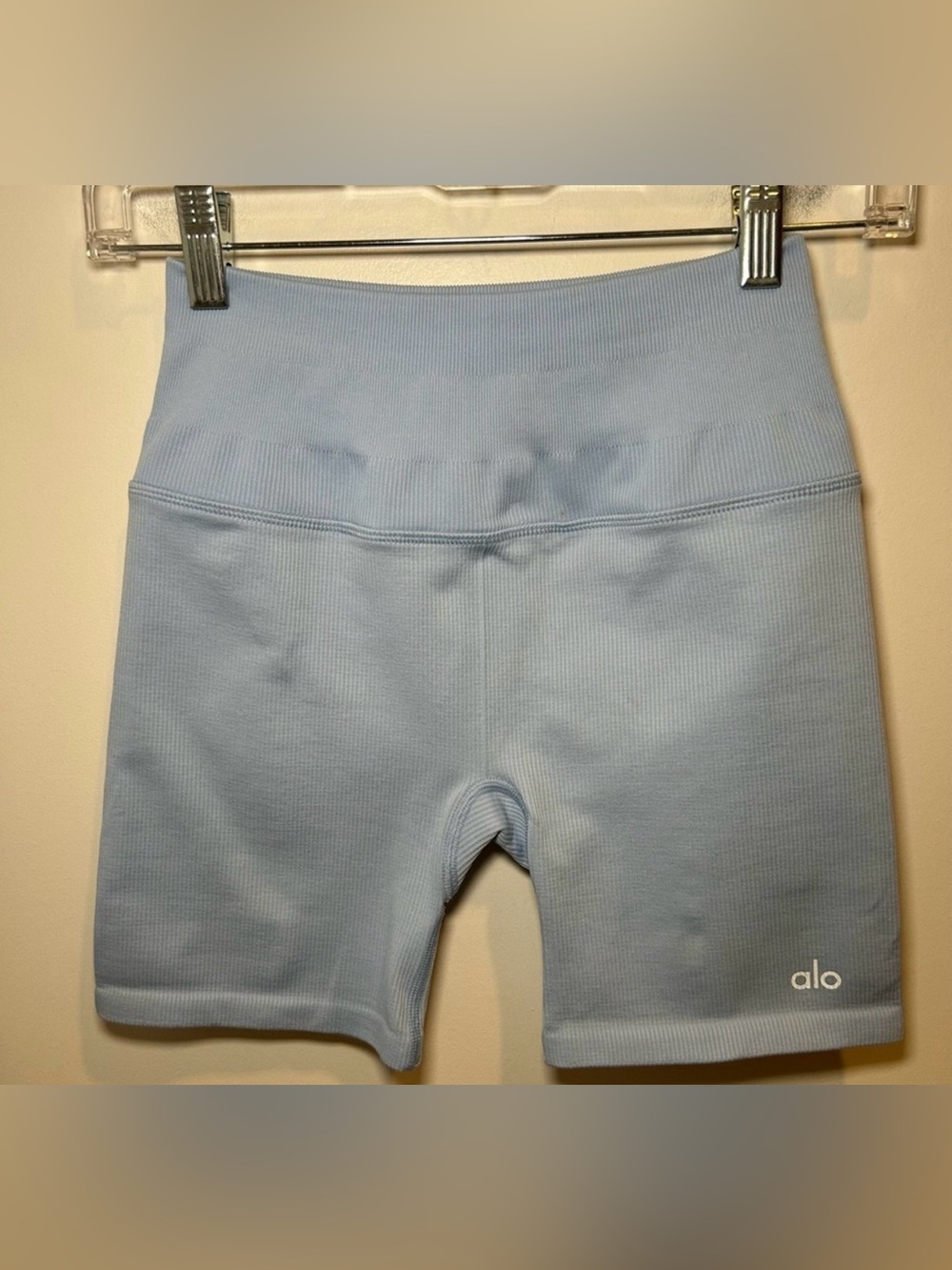 Alo Light Blue Ribbed High-Waist Bike Shorts